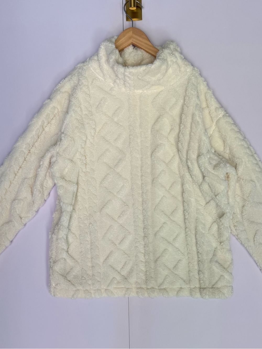 Eddie Bauer Ivory Cable Knit Funnel-Neck Sweater